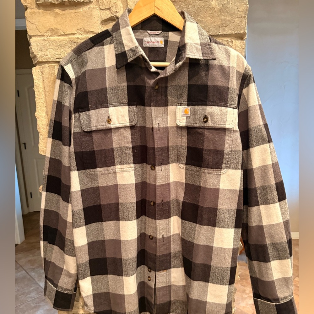 Carhartt Gray and White Flannel Checkered Shirt